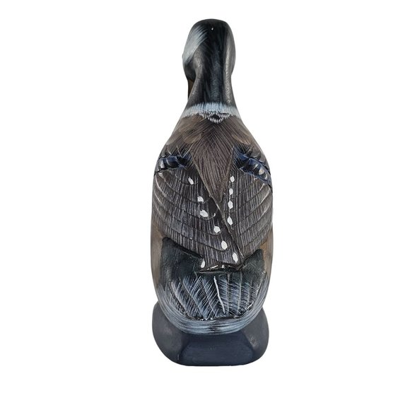 Vintage Carved Stone Duck Hand Painted Figurine Glass Eyes Head Tucked Bird - Picture 5 of 7